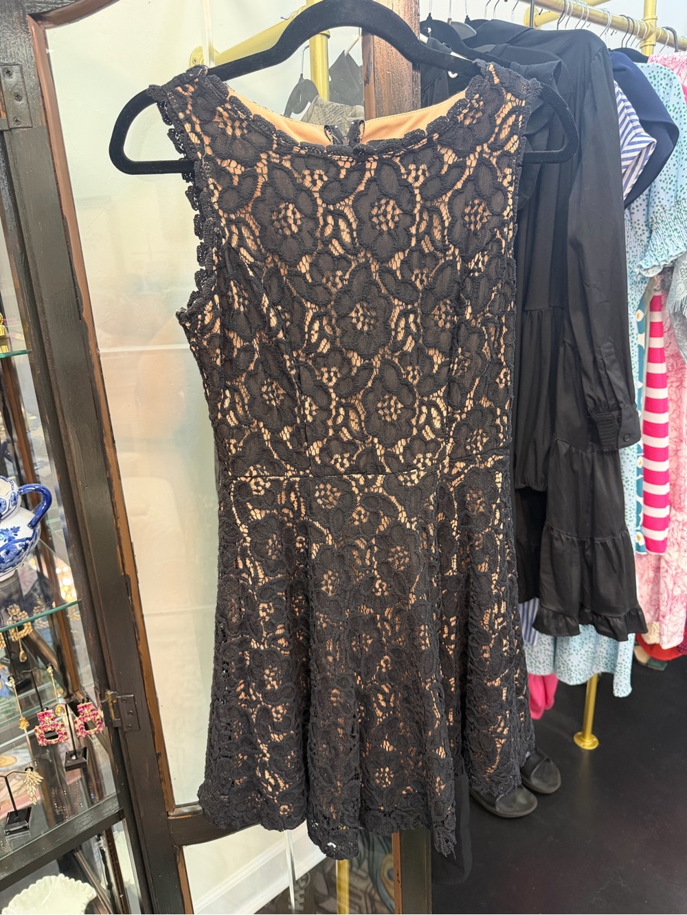 City Triangles Black Lace Dress with Nude Lining